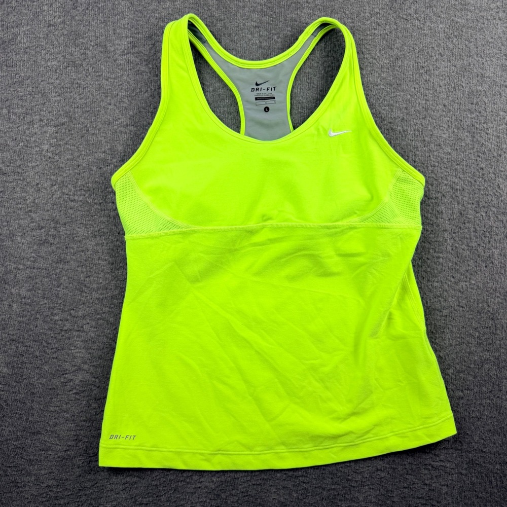 Nike Dri-FIT Women's L Large Racerback Tank Top Neon Yellow 415102-349